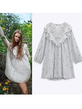 Zara cotton Cottagecore daisy embroidered mini dress medium